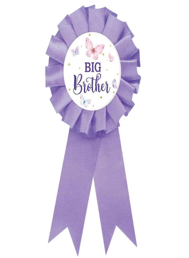 SUPERLUBY Butterfly Big Brother Tinplate Badge Pin, Butterfly Brother to Be Pin, Happy Birthday Button for Boy, Purple Rosette Birthday Boy Award Ribbon, Butterflies Baby Shower Party Favors - Image 1